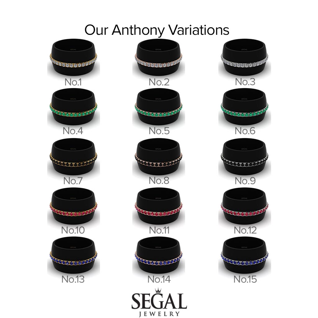 Men's Black Diamond Studded Wedding Band - Anthony No. 6